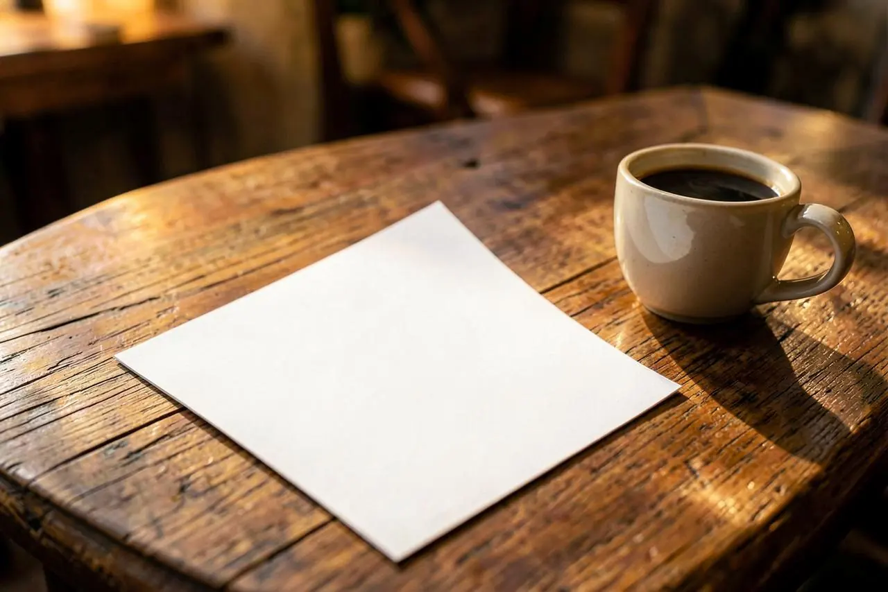 Carta de restaurante impresa sobre una mesa de madera