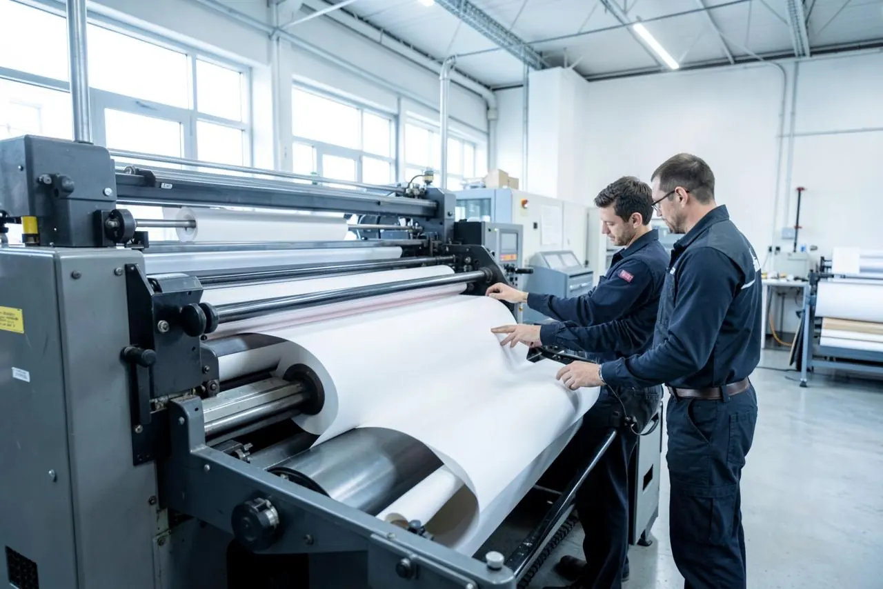 Máquina de impresión trabajando en un taller de imprenta