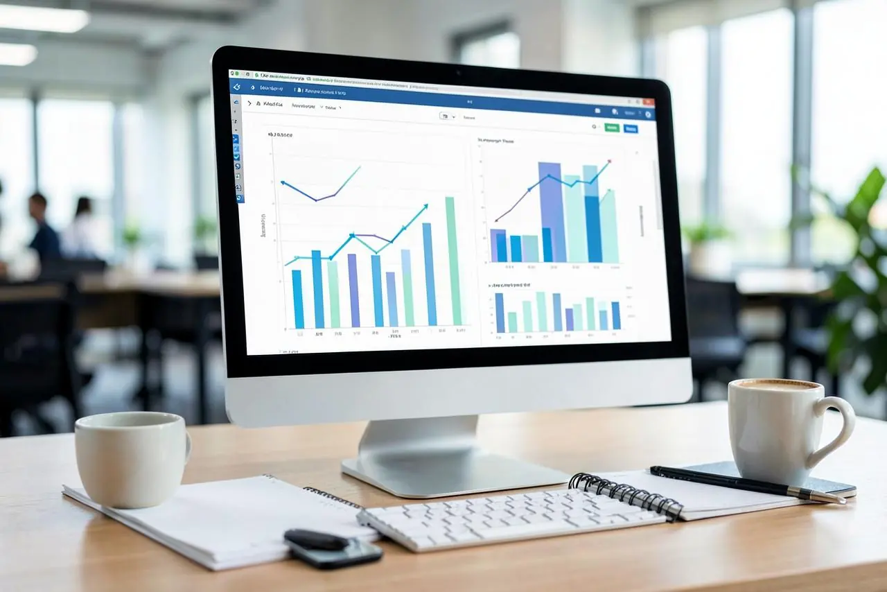 Pantalla con gráficas de resultados de campañas de marketing digital